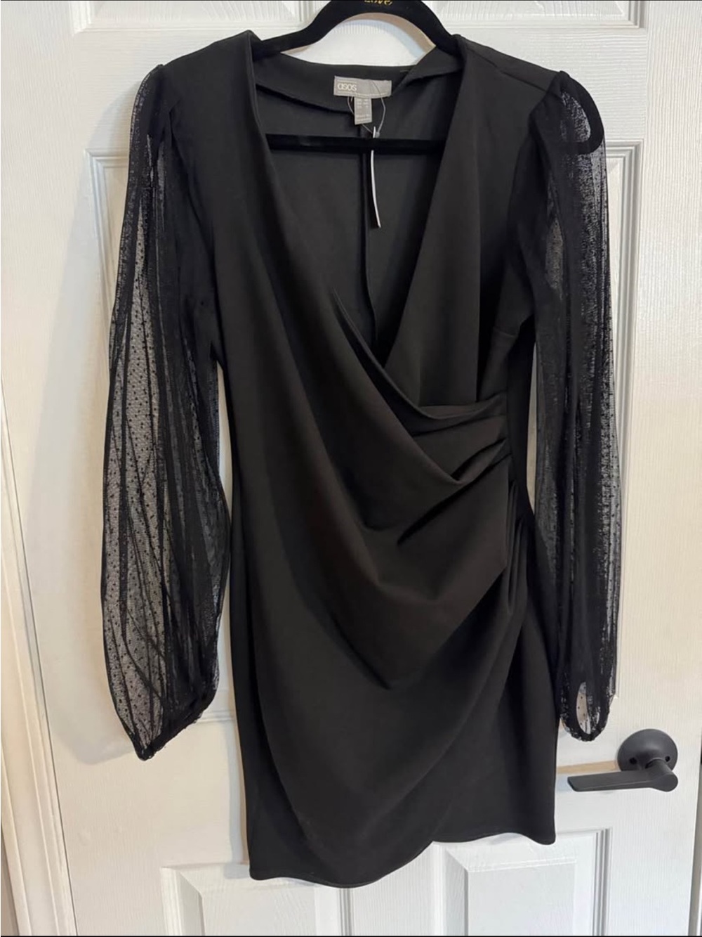 ASOS Black Mini Dress with Sheer Polka Dot Sleeves